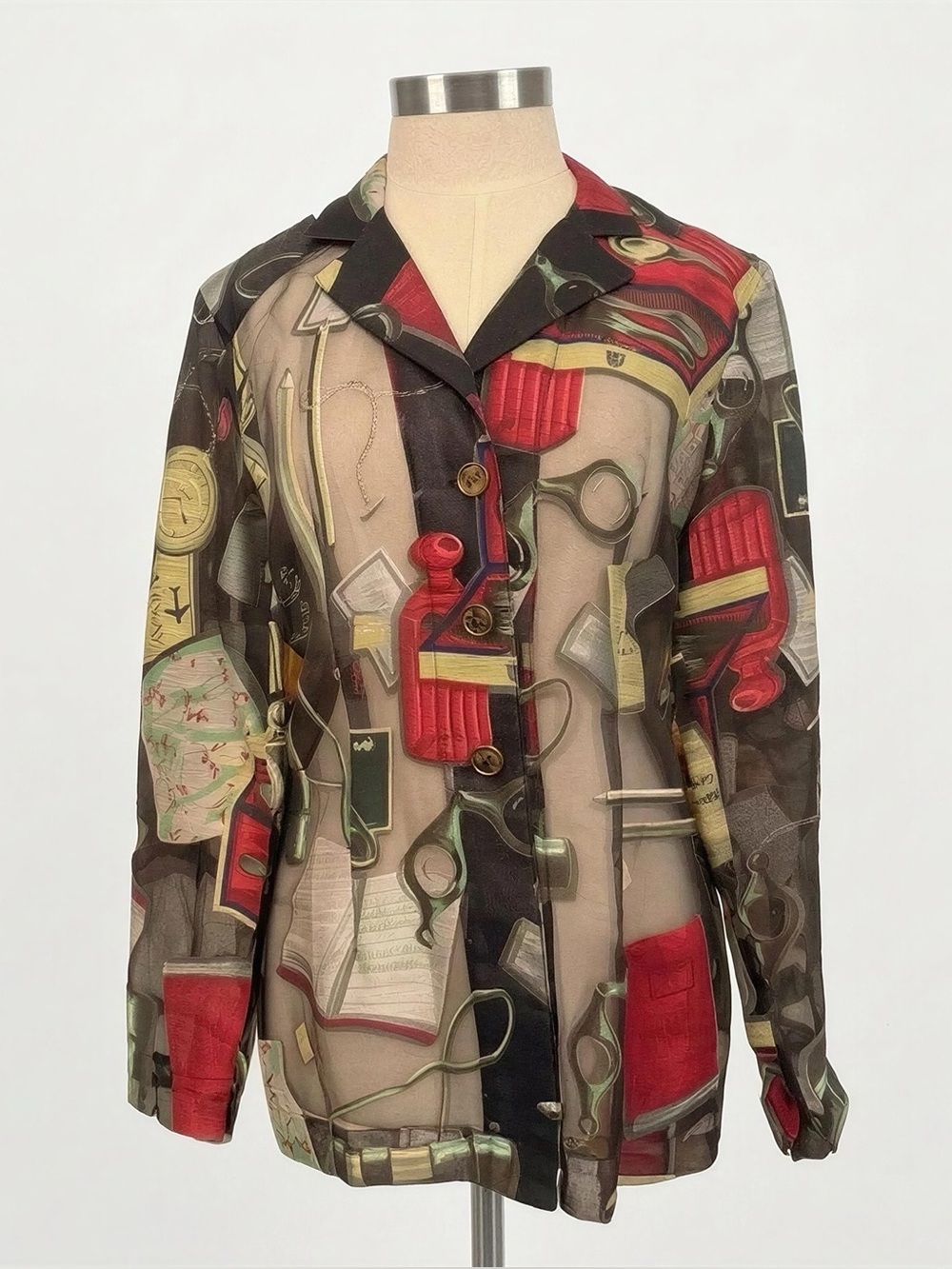 Vintage The Silver Connection Dorothy Schoelen Sheer Novelty Print Blazer M